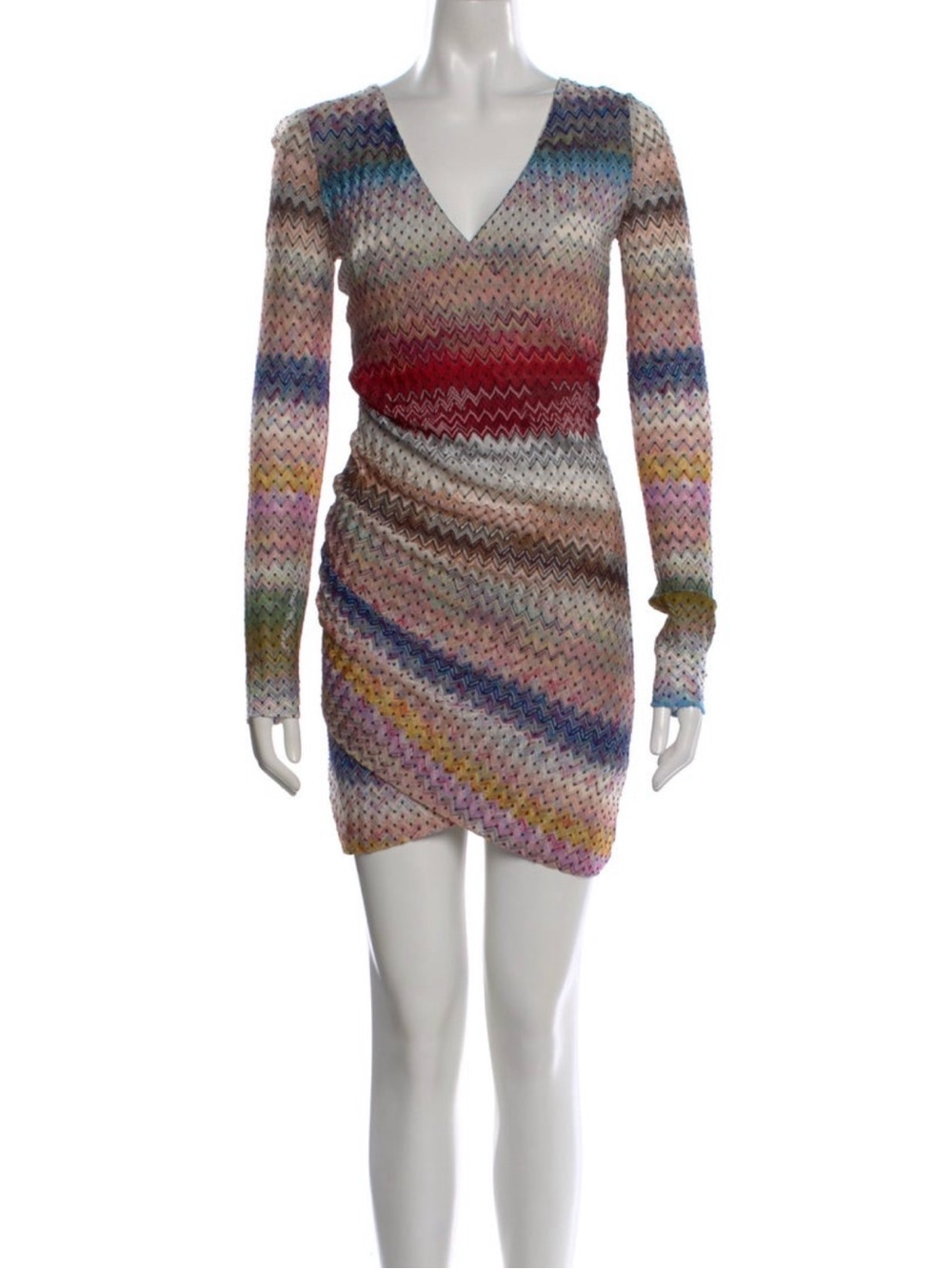 NEW MISSONI Silk Lined Faux Wrap Dress Neutrals
Printed ZIGZAG Ombré Striped 40 - Picture 2 of 5